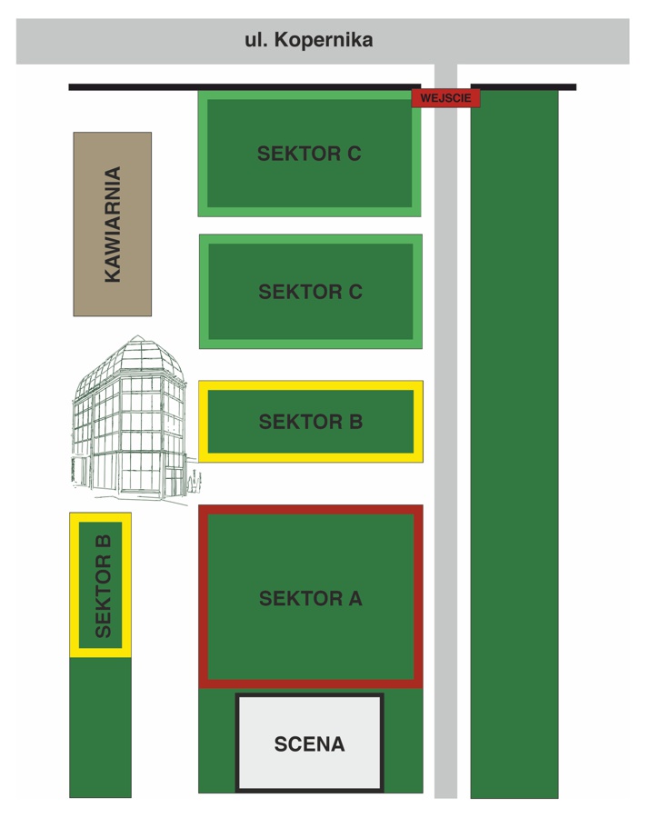 Plan rozmieszczenia sektorów wokół sceny
